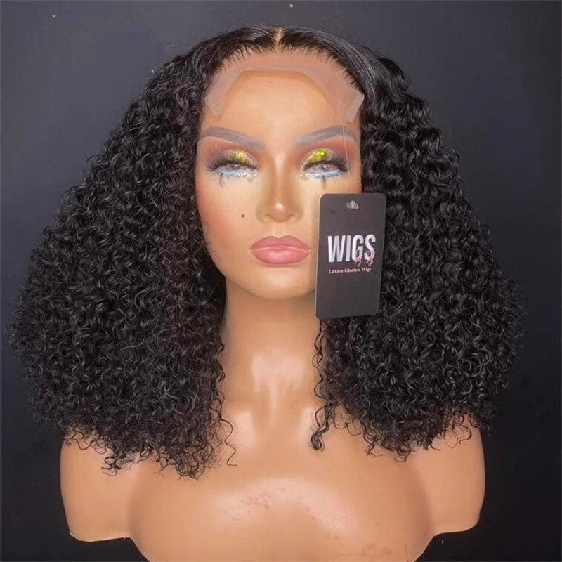 

16inch Soft Short Bob Black Curly 180Density Lace Front Wig For Black Women Babyhair Preplucked Heat Resistant Glueless