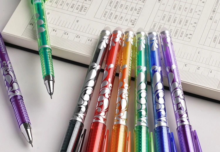 Bunter löschbarer Gelstift, 0,5 mm, Thermotinte, blaues weißes Design, Kunststoffkörper, Schulbüro, Schreibzubehör – Detail 6