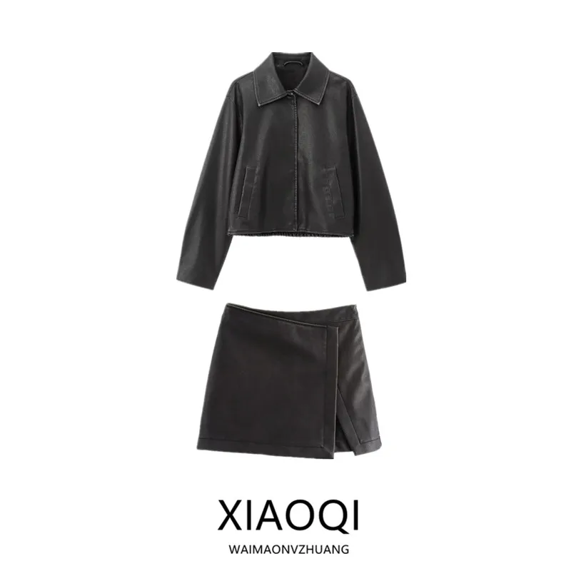 

Autumn Winter New Arrival Women's Faion Jaet Long Sve Fake Leather Turn-down Collar Single Button Coat 638273