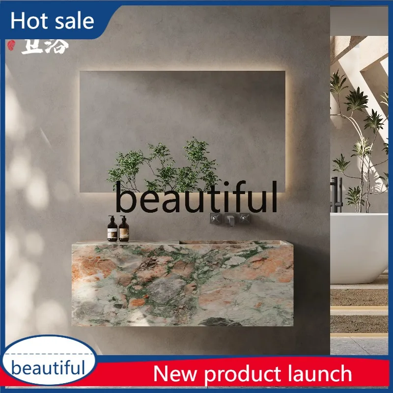 A17 Marble luxury stone rock slab integrated seamless splicing hand washbasin washbasin household under the counter basin