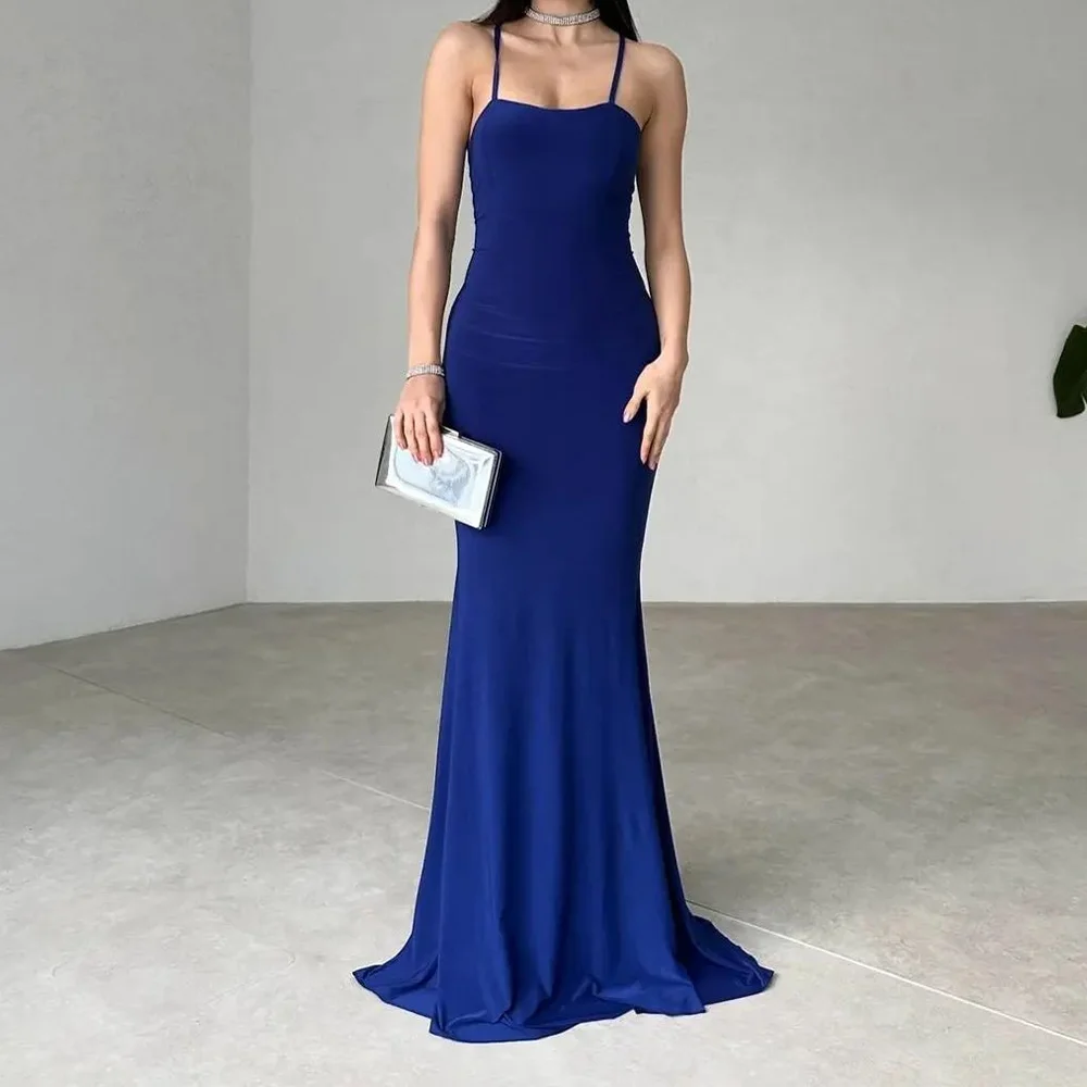 

Customized Formal Spaghetti Straps Jersey Evening Dresses Elegant Straight Floor Length Square Neck Sleeveless платье вечернее