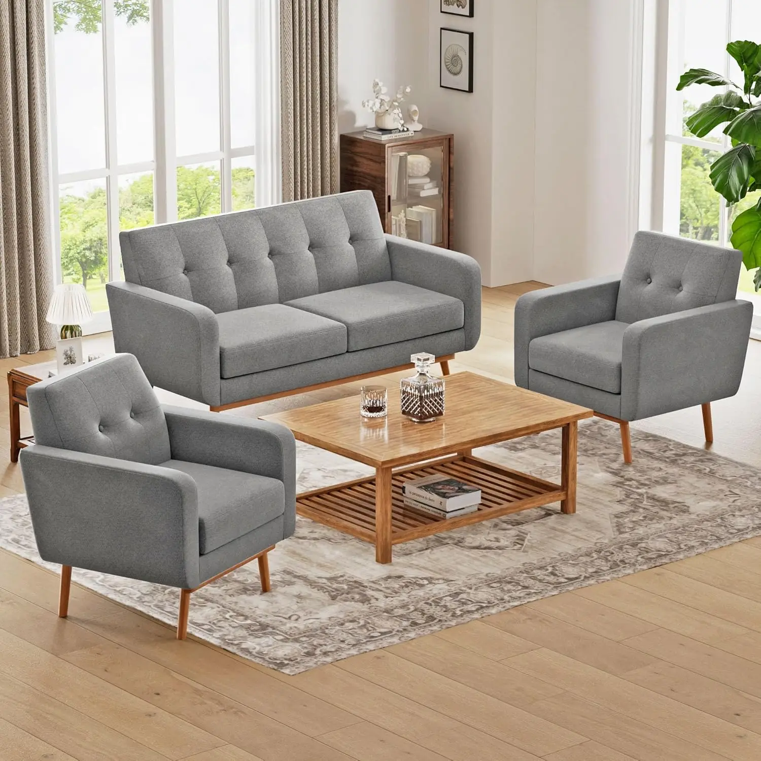 

Living Room Set, Button Tufted Living Room Furniture Sets, Upholstered Modern Couch Set with Solid Frame, Deep Seat, Customized