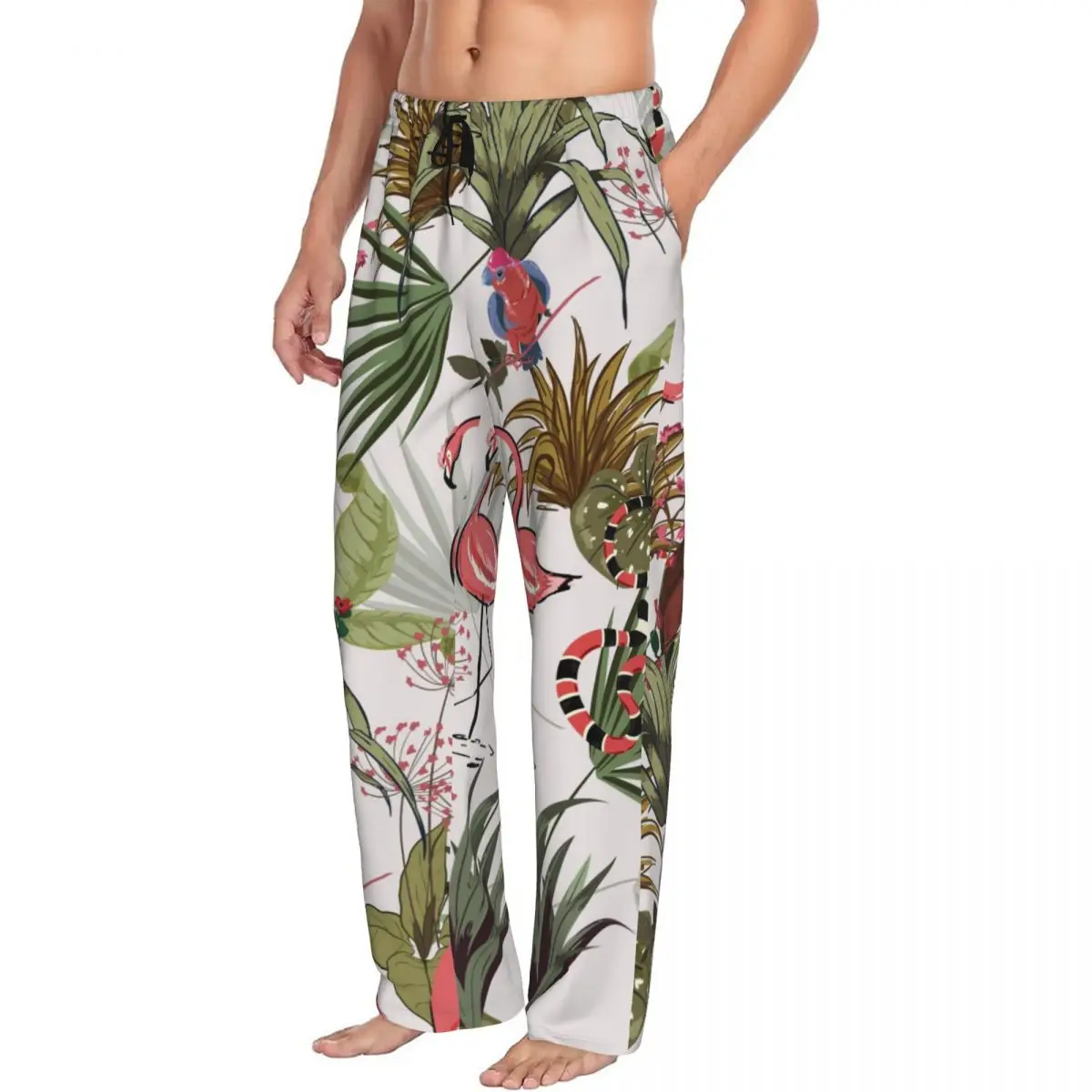 Tropical Flowers Palm Flamingos Snake Men Sleep Bottoms Male Lounge Trousers Men's Pajama Pants