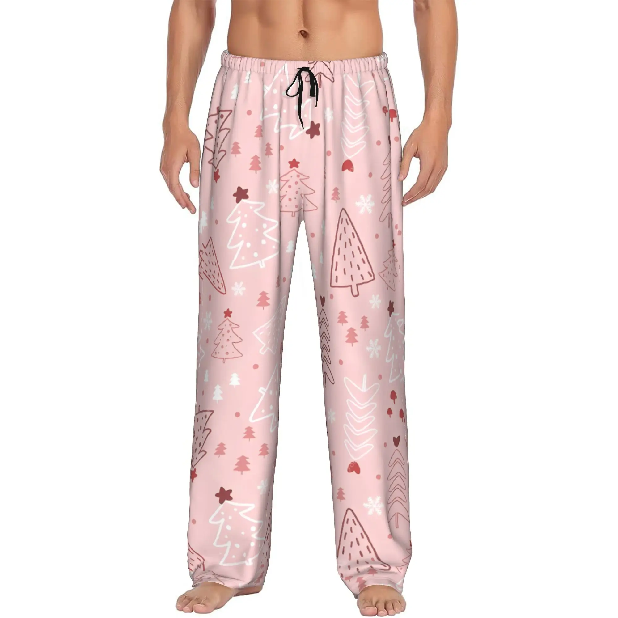 Custom Print Men's Merry Christmas Wallpaper Pajama Pants  Sleepwear Sleep Lounge Bottoms with Pockets
