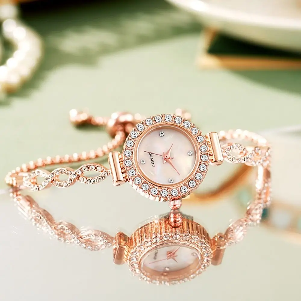 Fashion Elegant Bracelet Watch Adjustable Rhinestone Quartz Watch Chain Pendant Wrist Watch Women Girls