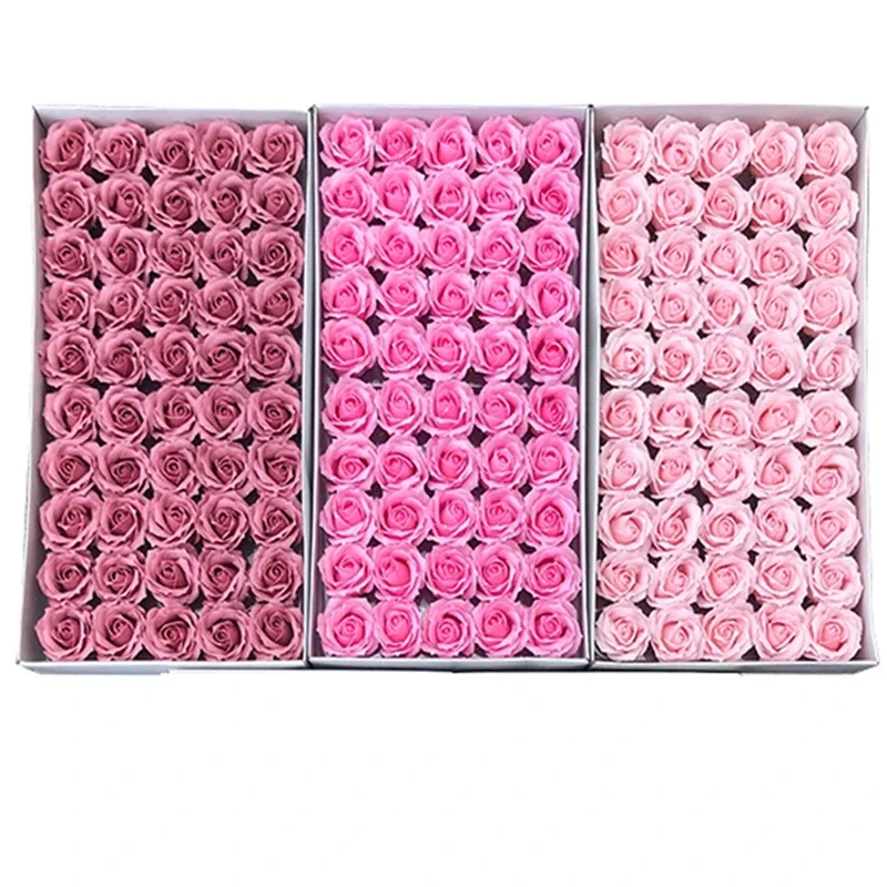 50Pcs/bag 5x6cm Roses Four-Layer Flower Head Romantic Valentine's Day Wedding Bouquet Gift Home Decor Gift Box Artificial Flower