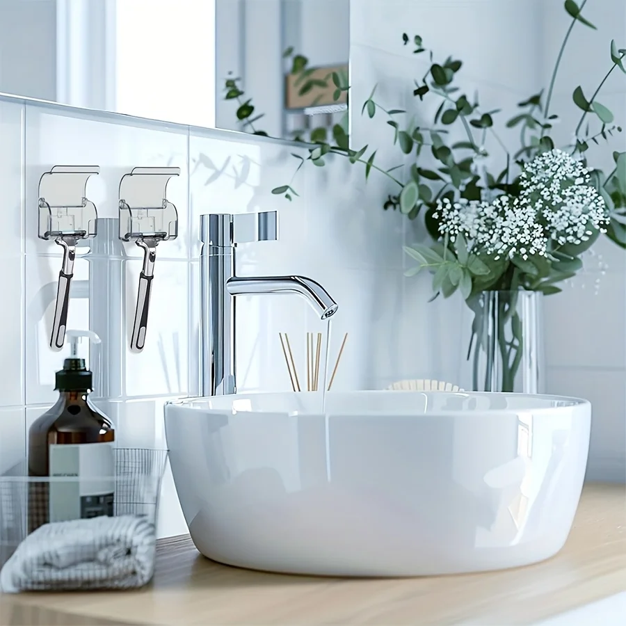 1 Stück Rasiererhalter mit Badezimmer-Wandaufklebern, selbstklebende Rasiererhaken-Aufbewahrungsregale, geeignet für Badezimmer und Reisen – Detail 2