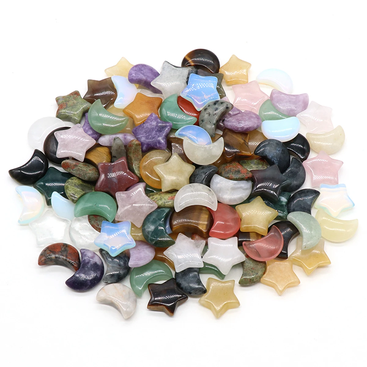 

10pc Natural Stones Quartz Crystal Moon Star Home Decor Healing Crystals Carved Energy Crafts DIY Jewelry Room Ornaments Random