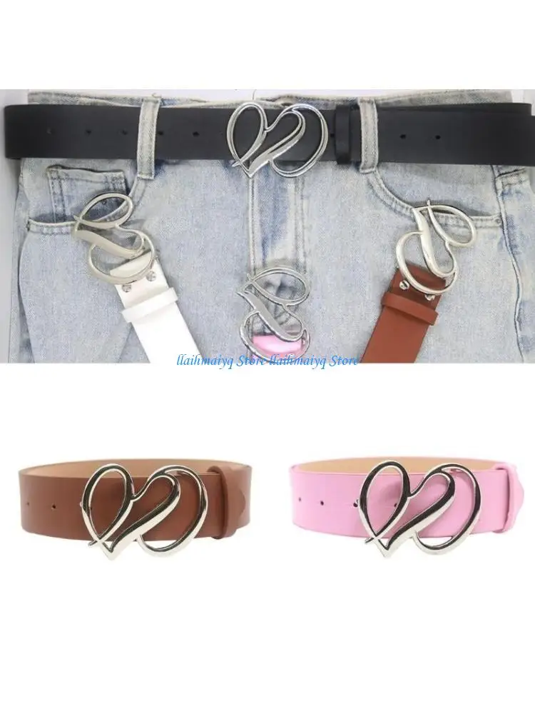 

573B Fashionable Heart Buckle Belts PU Leather Waist Belts Adjustable Belt for Dress