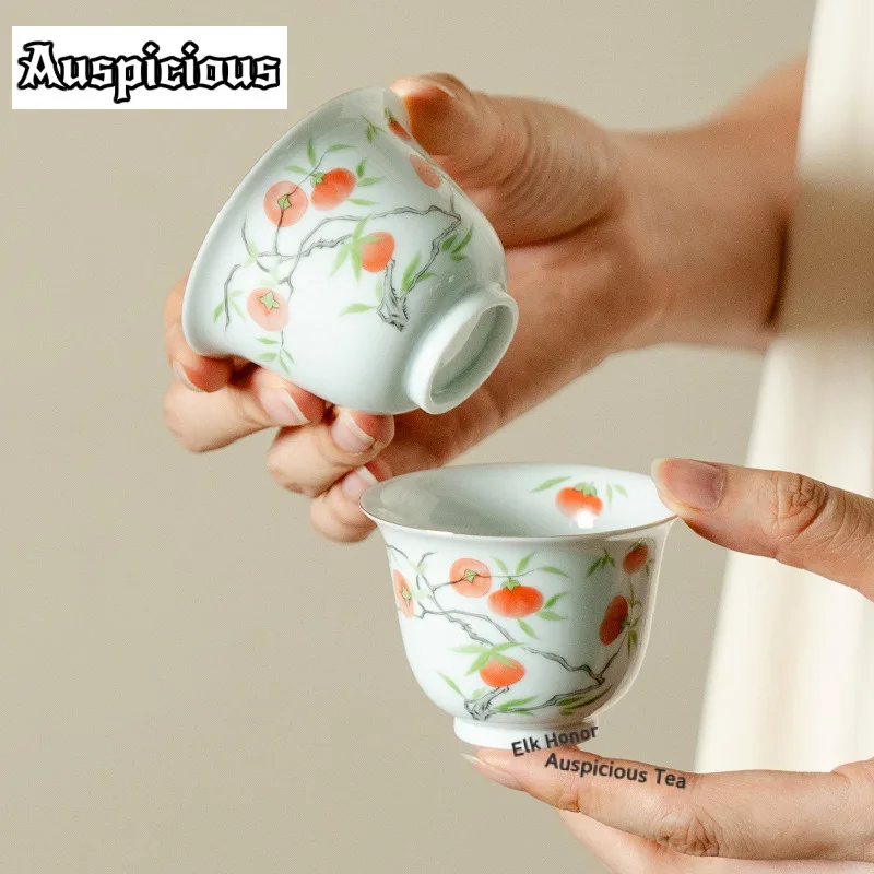 

2pc/lot Gold-embossed White Porcelain Persimmon Teacup Mini Tea Bowl Tea Pair Tea-tasting Smelling Cup Jianzhan Master Cup 40ml