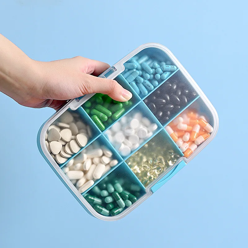 Large Space Pill Box Weekly Monthly 9 Grids Pill Storage Plastic Medicine Pill Box Travel Tablet Dispenser Independent Case