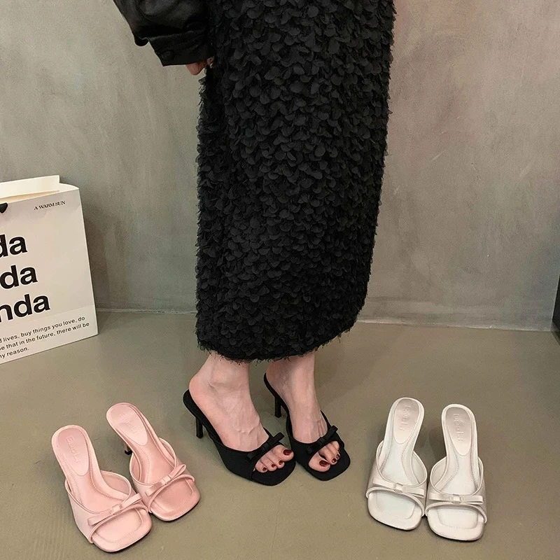 

Designer Style Women Shoes Party Dress Women Slippers Shoes Fashion Butterfly-knot Summer Open Toe High Heel Ladies Slides Shoes