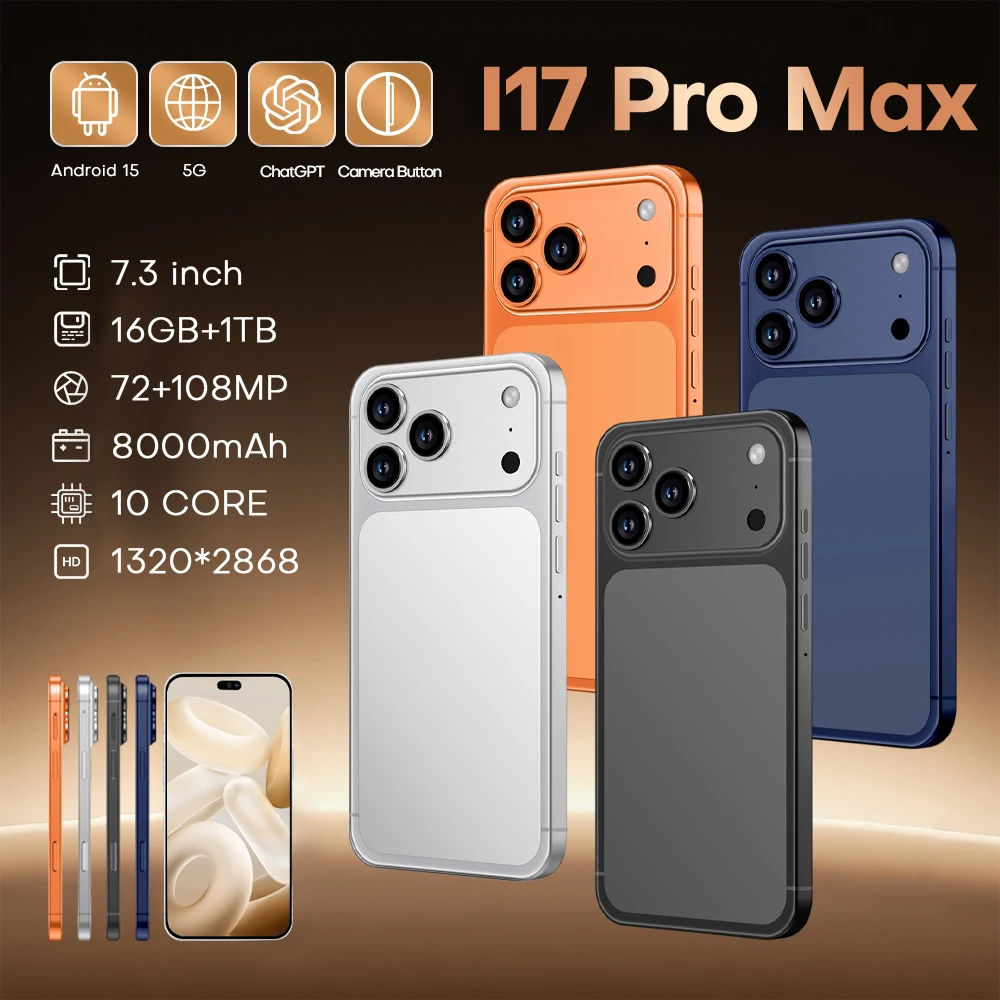 

Global Edition 2026 HOT I17 Pro Max NEW 7.3HD Original Smart Dual Card 8000mAh Battery Facial Recognition Function