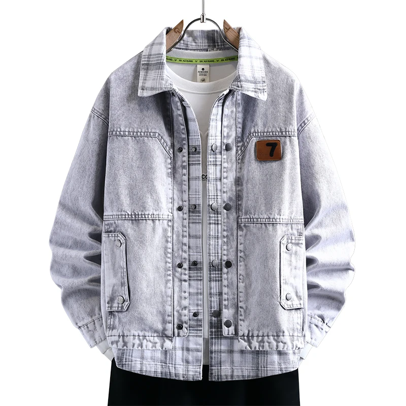 

Мужская модная джинсовая куртка весна-осень из смесового хлопка, имитация двухслойной джинсовой куртки, свободный крой, утилитарная рабочая одежда для повседневной носки