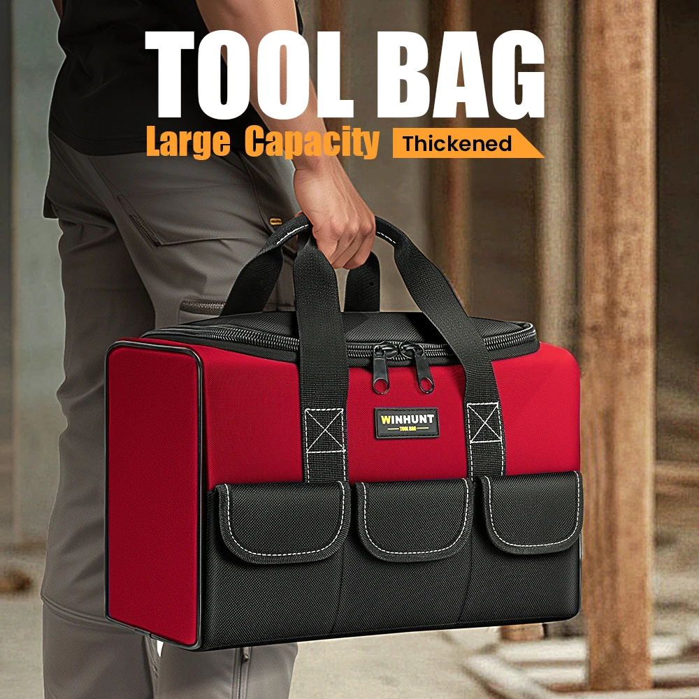 Tool Bag, Heavy Duty Tool Bag Wide Mouth Tote for Various Instrument, Electrician Carpenter Mechanic (17 Inch,Blue, Red, Yellow)