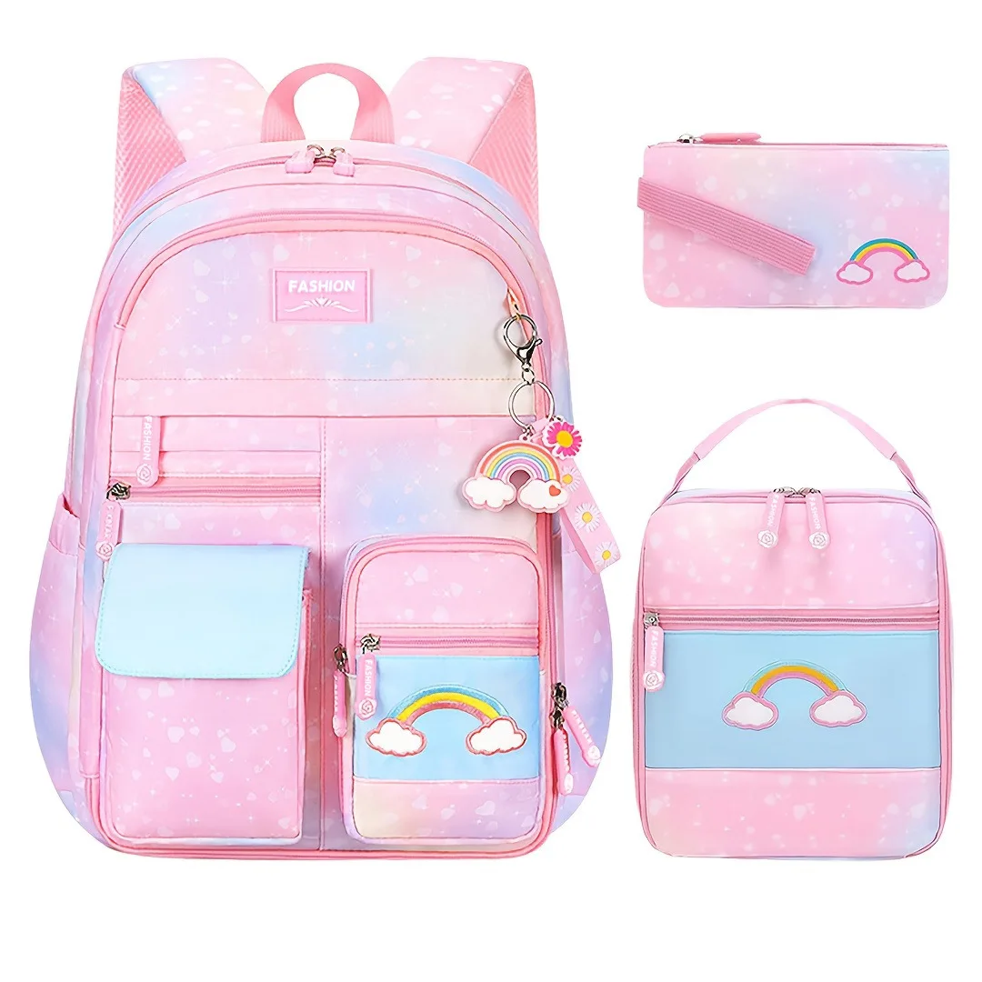 3pcs/set Kids School Backpack for Girls with Lunch Box Pencil Case Set Elementary Primary Middle High College School Bookbags