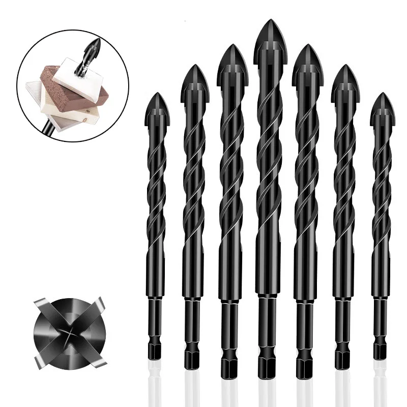 Broca multifuncional em liga resistente yg6x, 3-12mm, buraco de perfuração com 4 bordas de corte para broca elétrica