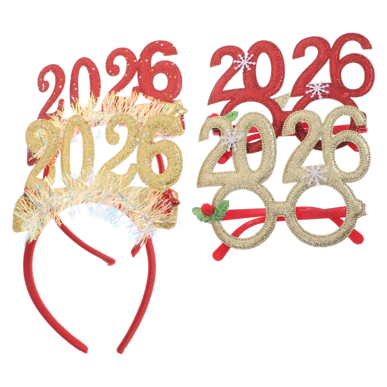

4Pcs Sparkly New Year Headband 2026 Number Design Glitter Sequins Holiday Party Accessories Festive Hair Decorations