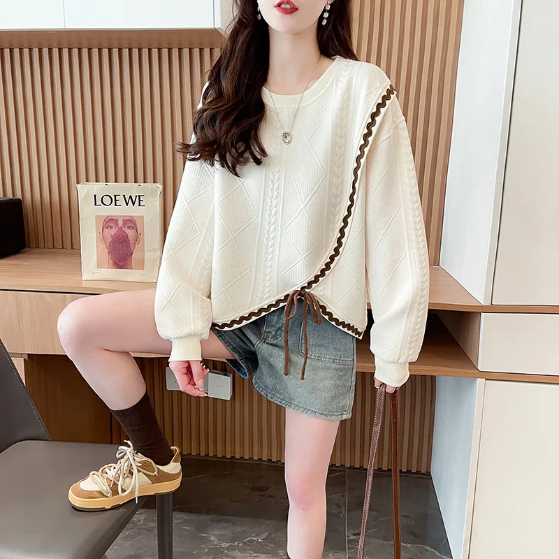 

Asymmetrical Hem Sweatshirt, Women's 2025 Cropped Oversized Top, Korean Drop Shoulder Style