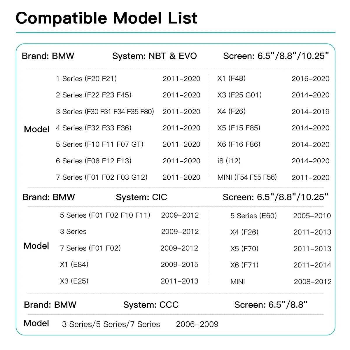 Kabelloses carplay android auto modul für bmw nbt cic 1 2 3 4 5 6 7 series x1 x3 x4 x5 x6 mini e60 e84 e70 f26 f25 f10 f11f20 f21