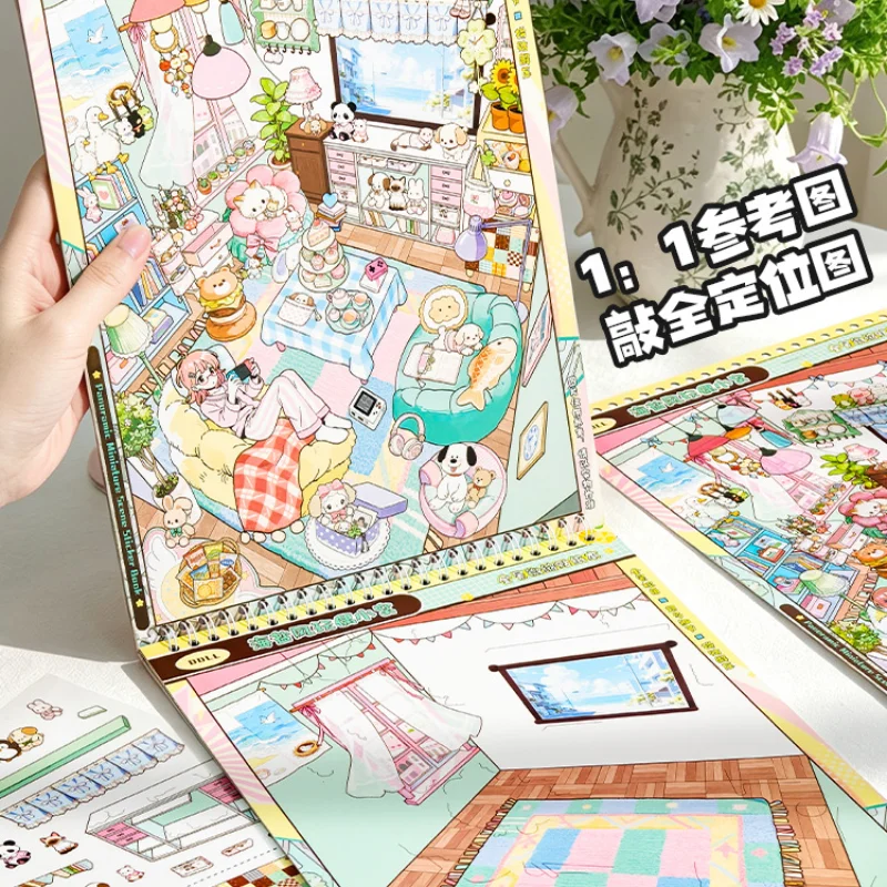 Panoramic Miniature Scene Sticker Book Simple Style Decals for Scrapbooking Journal DIY Craft Supplies