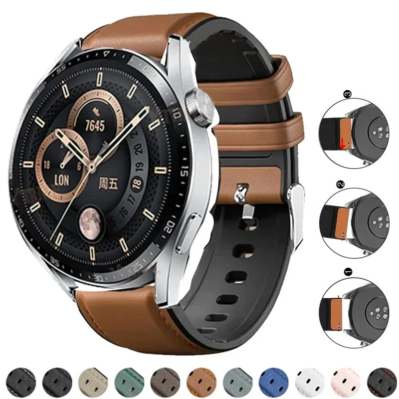 20mm 22mm Leather and Silicone Hybrid Strap for Samsung Galaxy Watch4 6 Classic 47mm 46mm/Galaxy Watch6 40mm 44mm Band Bracelet