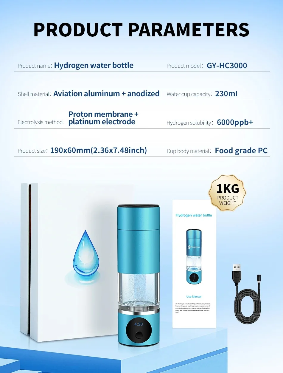 New Portable Hydrogen-Rich Water Cup Water Ionizer Maker/Generator Super Antioxidants Hydrogen Alkaline Water Bottle