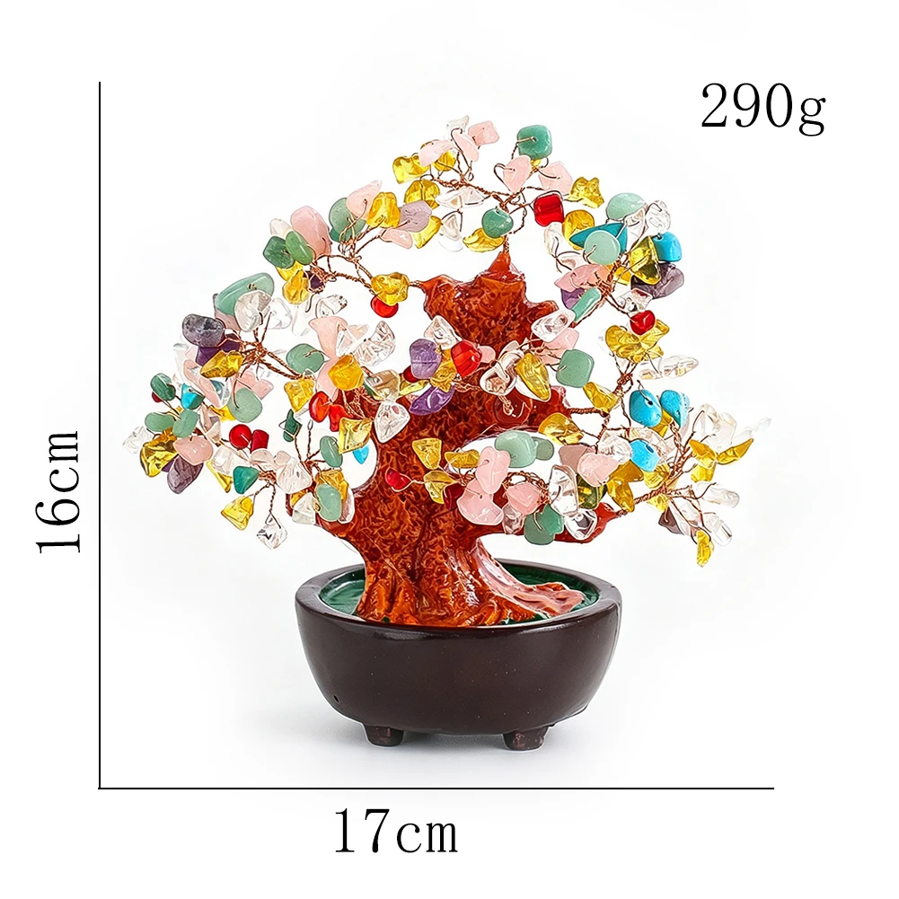 Handgefertigter Natürlicher Chakra-Kristall-Glücksbaum mit Harzstamm und Keramikbasis, Heilstein-Bonsai-Ornament, Einweihungs- und Geschäftsgeschenk – Detail 2