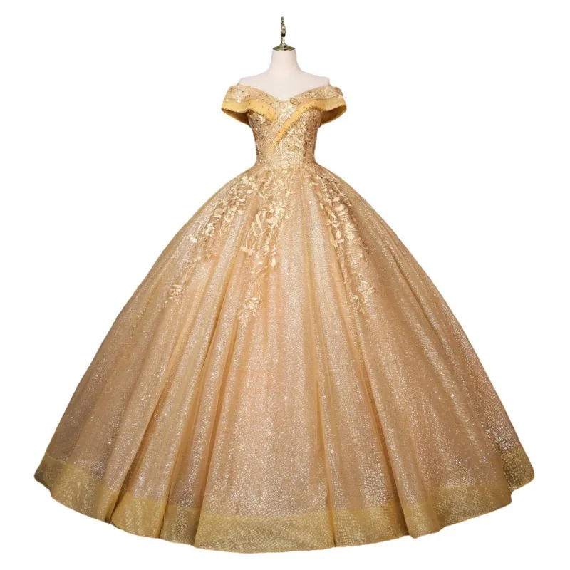 Elegante trouwjurk 2025, bruids solo kunstexamen, prestatie, pongrok, paleisdroom, avondjurk met één schouder, banket, avondjurk