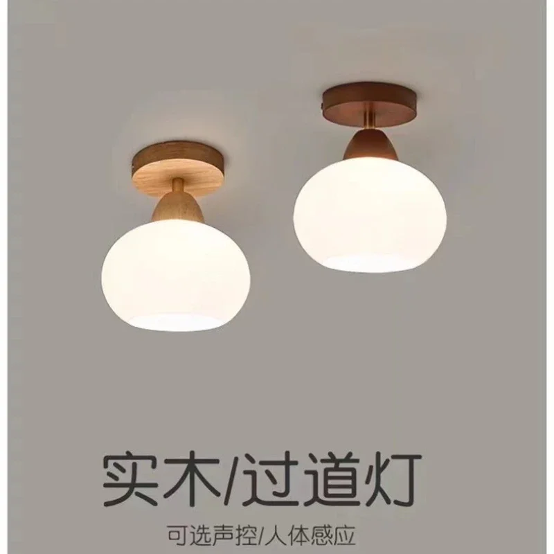 

Corridor Light Luxury Walnut Brass Chinese Ceiling Lamp Retro Wabi-Sabi Wind Entrance Porch Balcony Lamp E27 Led Light for Room