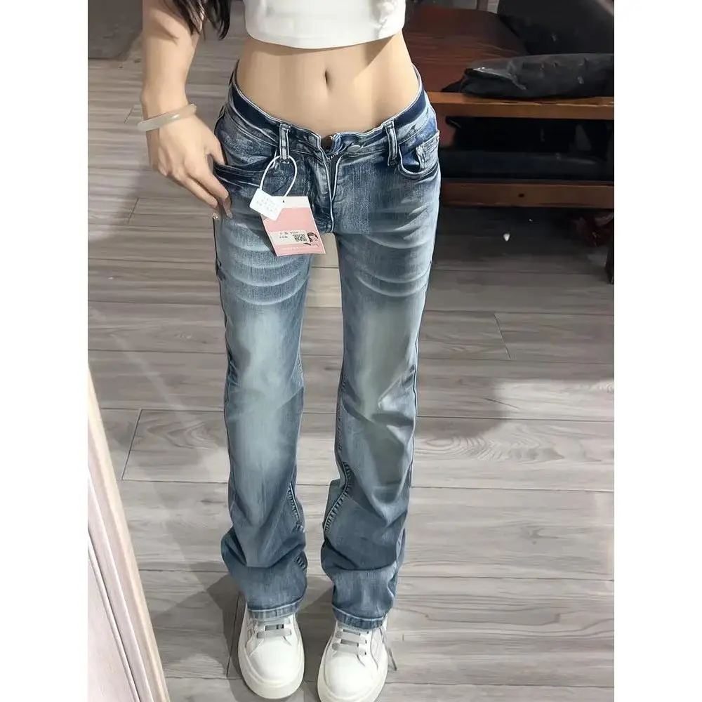 

Slim Fit High Waist Straight Leg Jeans Women's Spring Summer New Sle Low Rise Narrow Version Cool American Trendy Denim