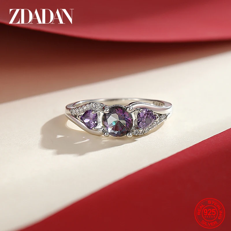 ZDADAN 925 Sterling Silver Heart Shaped Zircon Ring For Women Charm Wedding Jewelry