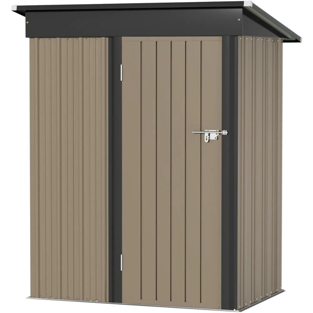 

Metal Outdoor Storage Shed 5FT x 3FT, Steel Utility Tool Shed Storage House, for Backyard Garden Patio Lawn (5' x 3'), Brown