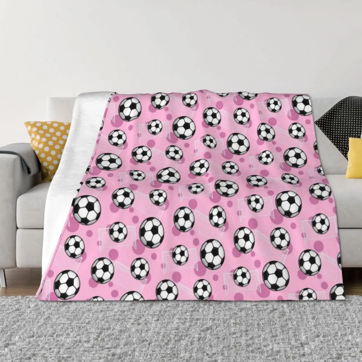 

Soccer Ball and Goal Pink Pattern - Pink Soccer Throw Blanket Luxury Brand Tourist valentine gift ideas warm for winter Blankets