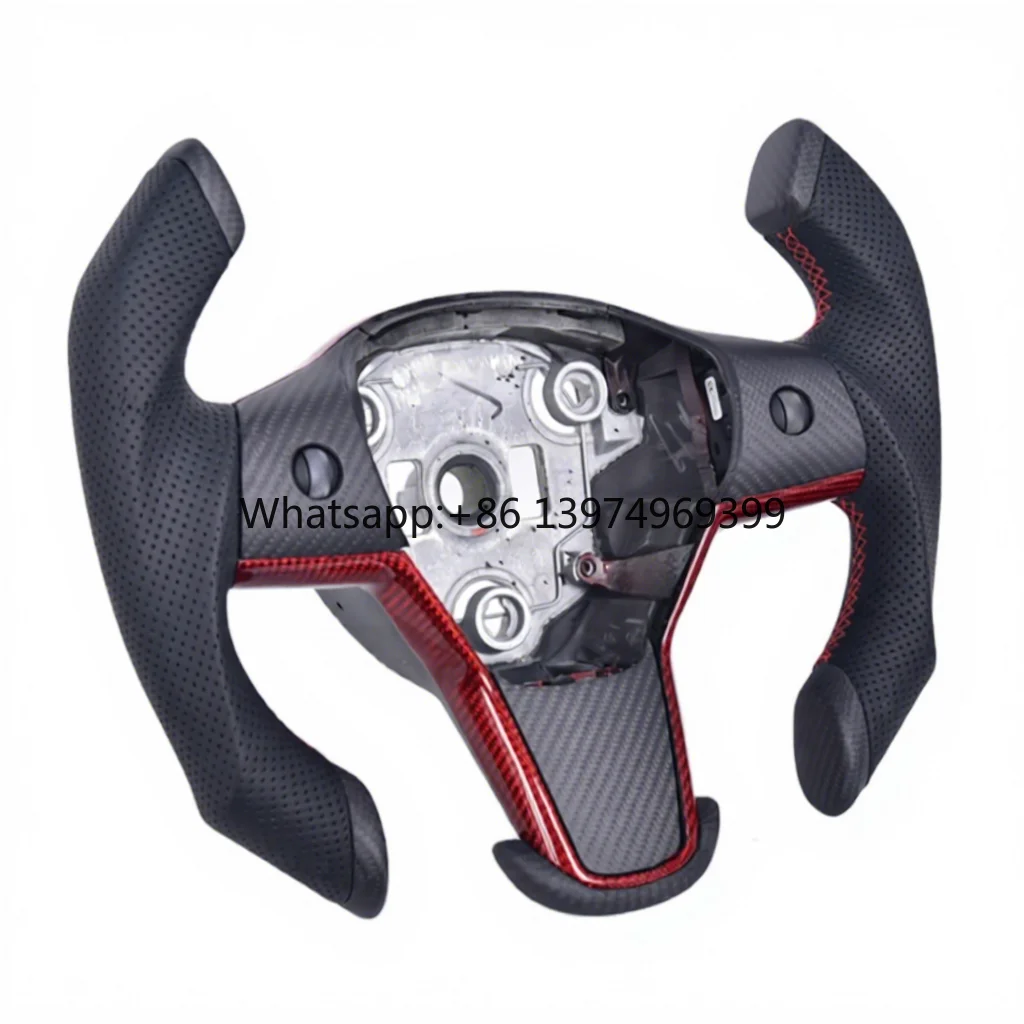 Custom Carbon Fiber Leather Car Steering Wheel for Tesla Model X S 3 & Y Interior Accessories