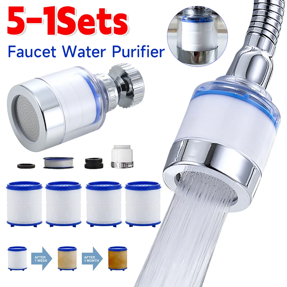 Juego de 1-5 filtros de agua para grifo, filtros de salpicaduras giratorios de 360 grados, elimina el cloro, metales pesados, cabezal de ducha filtrado, purificador de baño ﻿