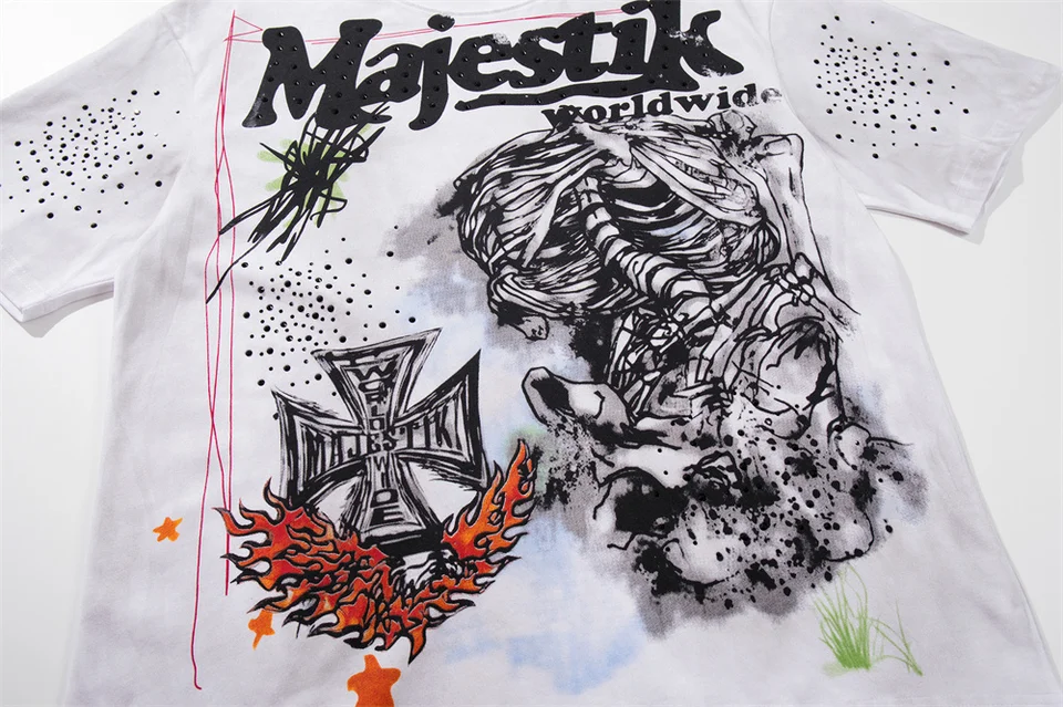 Trendy MAJESTIK T-shirt Men Women Street White Splash ink graffiti