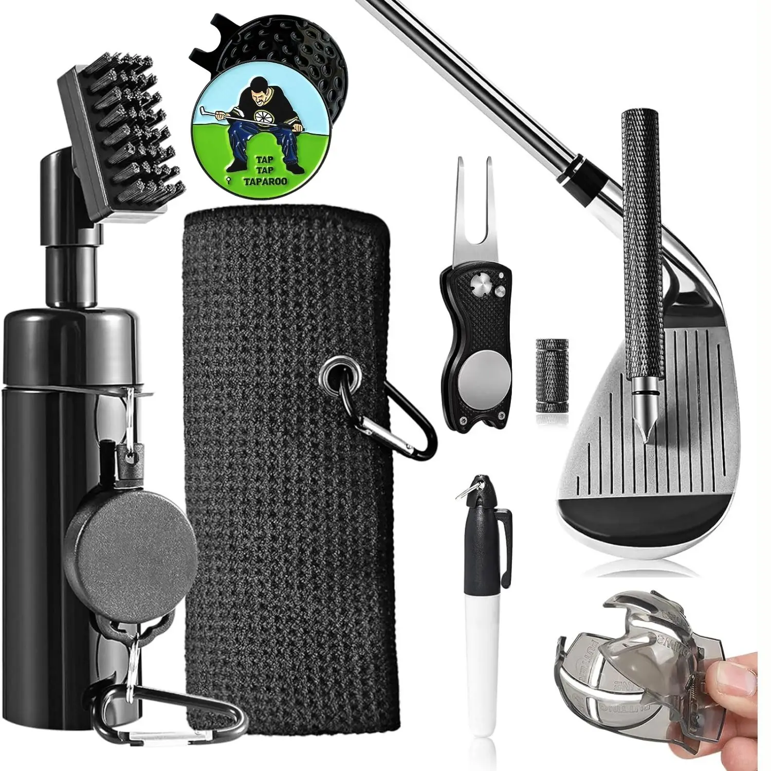 Golf Club Cleaning Kit with Golf Club Cleaner with Water Golf Towel Divot Repair Tool Groove Sharpener Golf Ball Alignment Kit