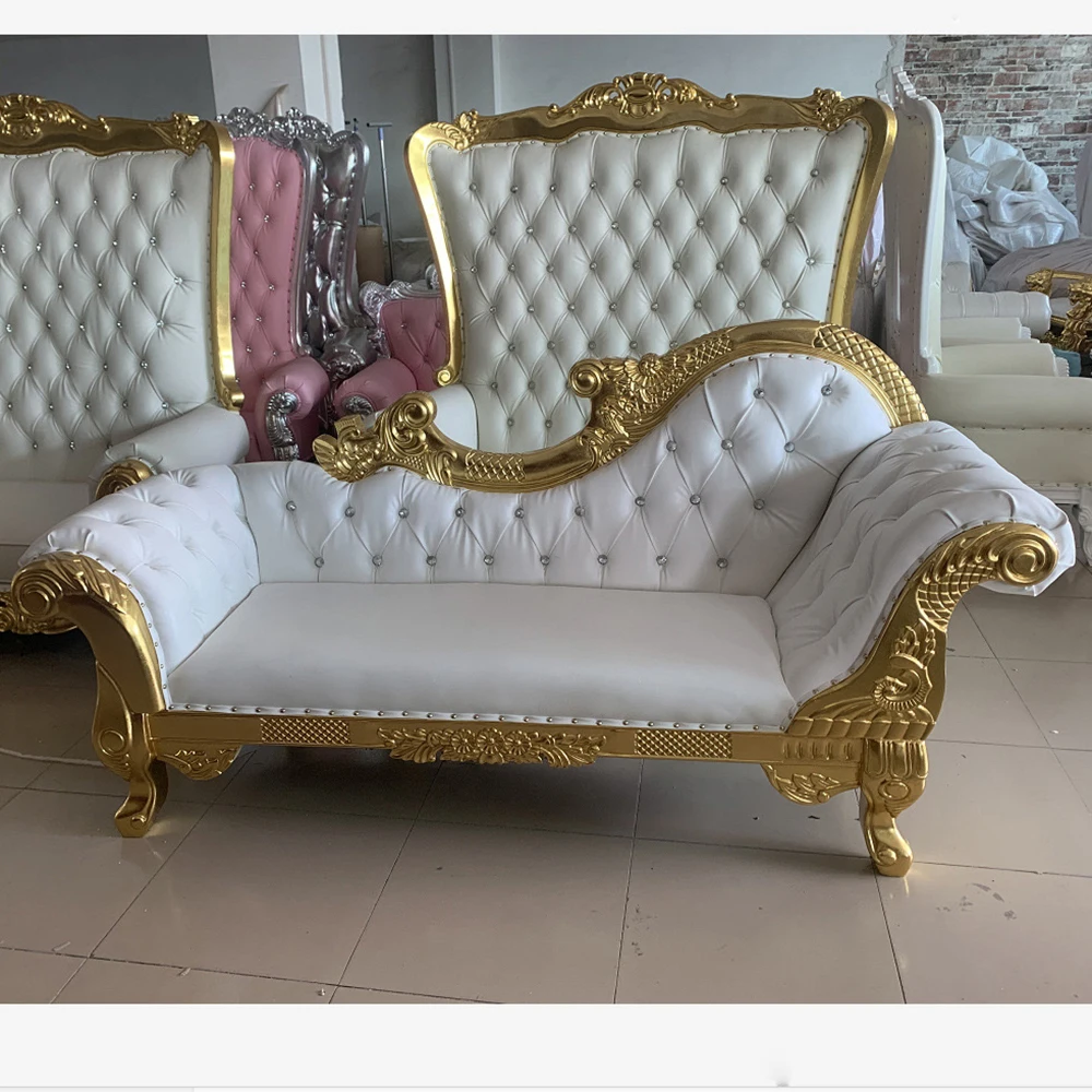 Modern White Cushion Golden King Wedding Sofa Throne For Bride And Groom