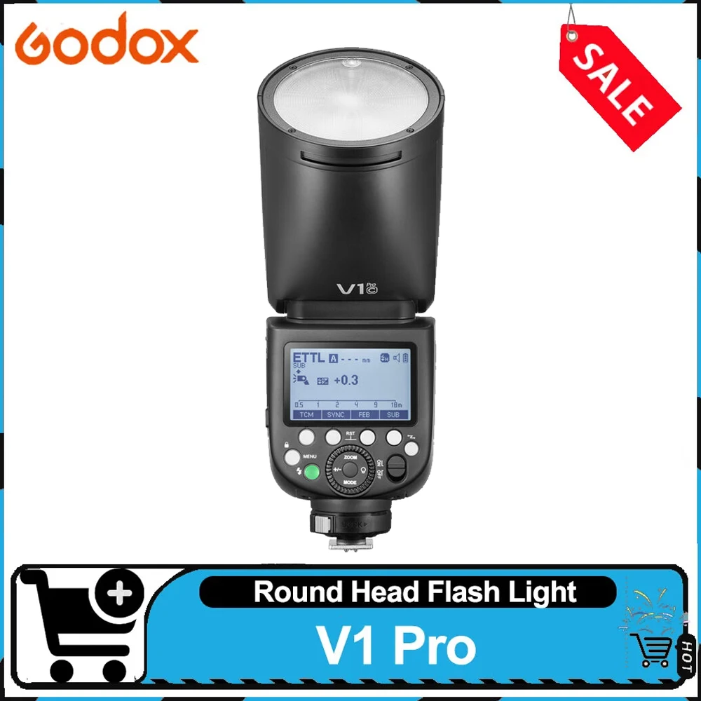 Godox V1 Pro TTL HSS 2.4GHz Wireless Li-ion Round Head on-Camera Flash Light Compatible with Sony Canon Nikon Fuji