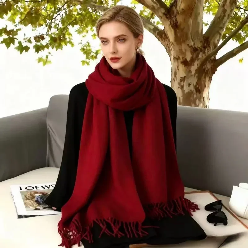 

Новый однотонный женский осенне-зимний шарф, утепленная кашемировая шаль, ветрозащитный и утолщенный шарф двойного назначения