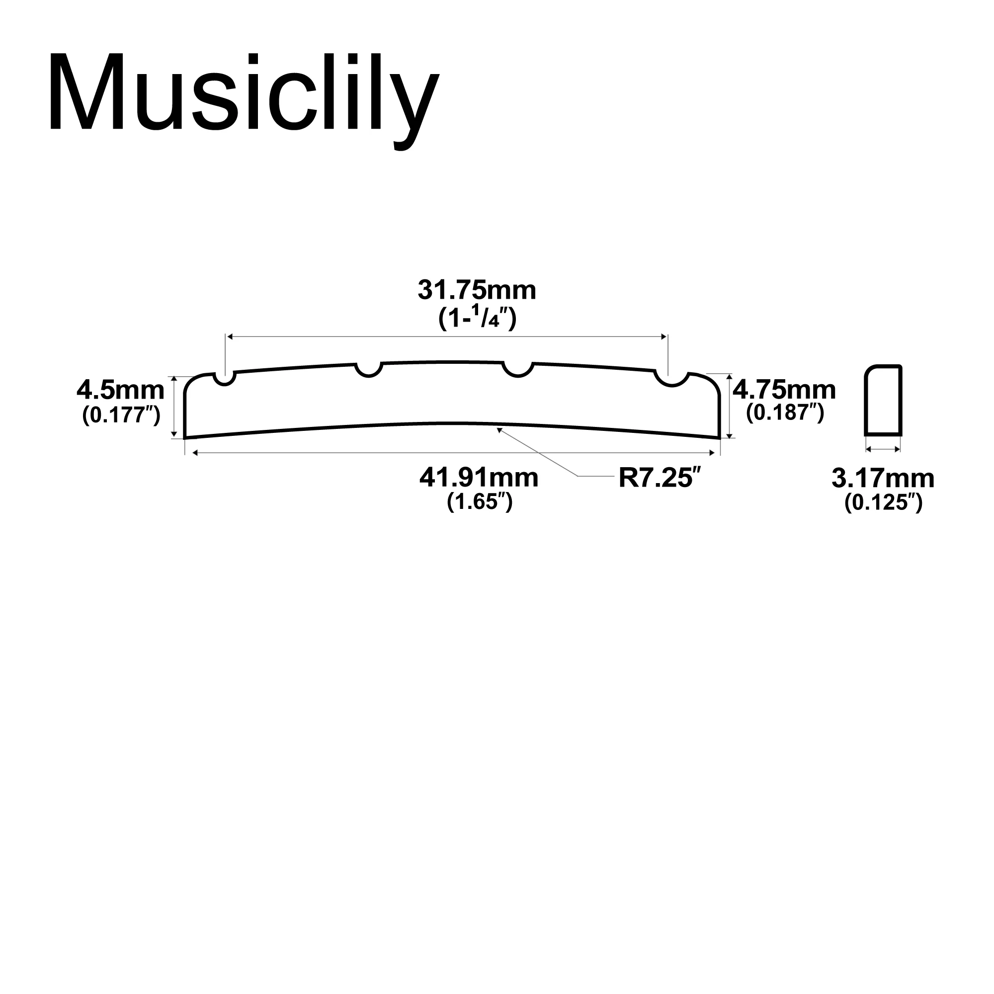 Musiclily Pro 41.91mm Slotted P Bass Bone Nut Curved Bottom for 4-String Fender Style Precision Bass, Ivory (Set of 2)