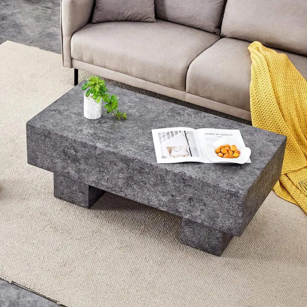 

Modern Gray Texture MDF Coffee Table 43.3W x 21.6D x 17.2H Durable 300lb Capacity Easy Assembly Stylish Living Room Furniture
