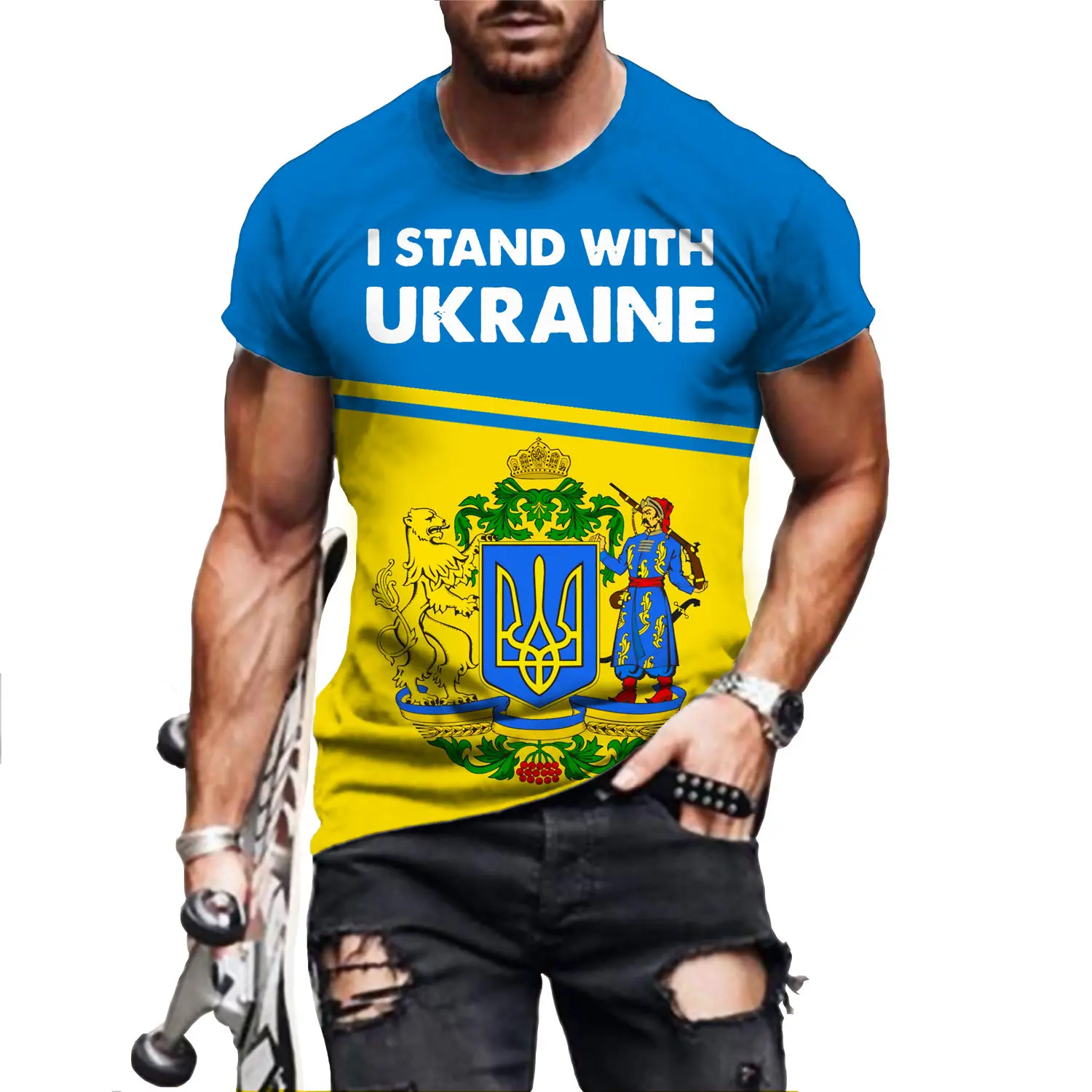 

2022 Summer New Ukraine Flag Mens T Shirts Oversized Loose Clothes Vintage Short Sleeve Fashion Letters Printed O Collared Tshir