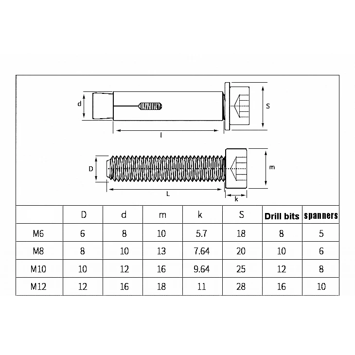 1Pcs 304 Stainless Steel Hex Socket Cap Head Expansion Anchor Bolt M6 M8 M10 M12 Concrete Anchor Built-in Tension Screw Bolts