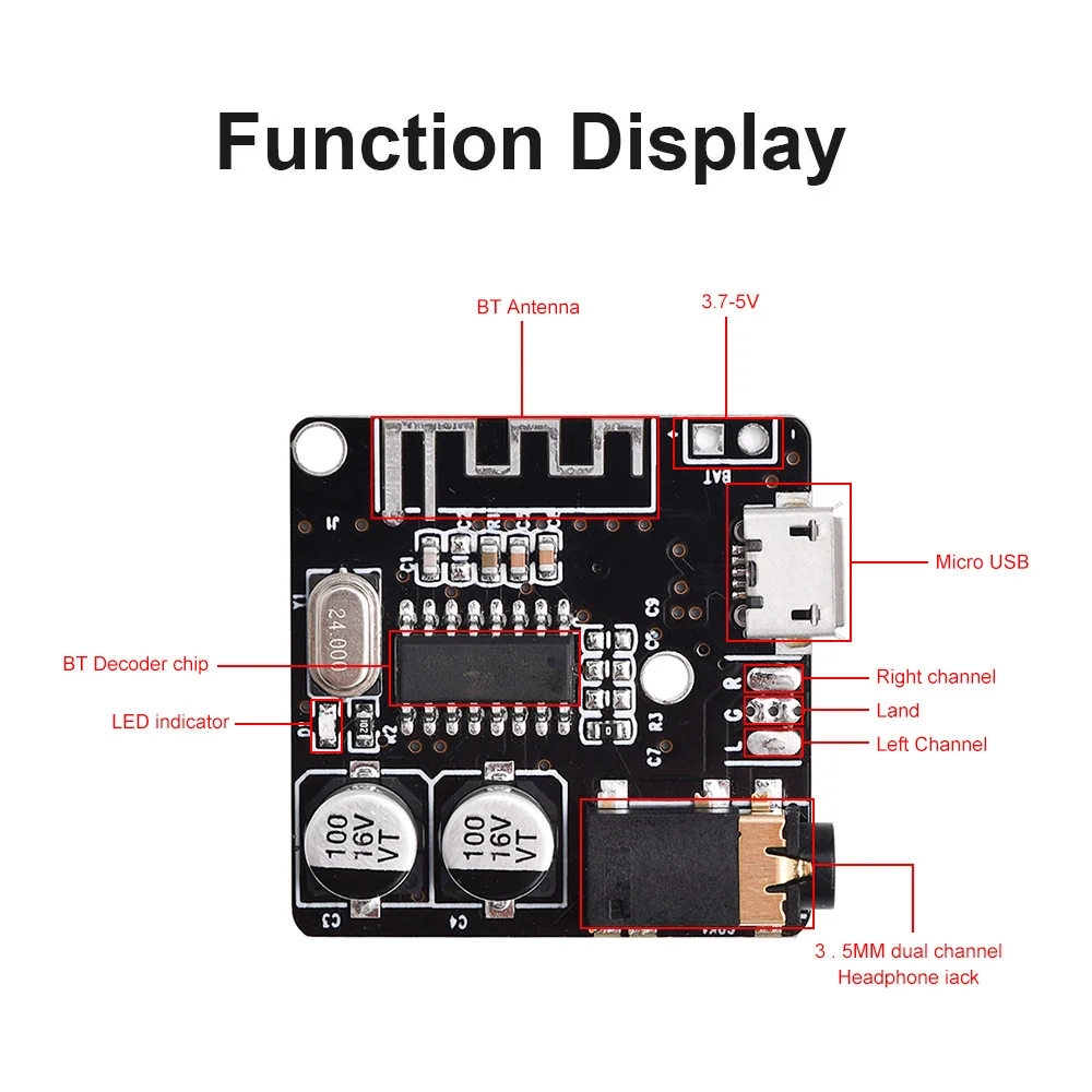 VHM-314 Bluetooth-compatible Decoding Board MP3 Lossless Car Speaker Modification Bluetooth-compatible 5.0 Micro USB/TYPE-C