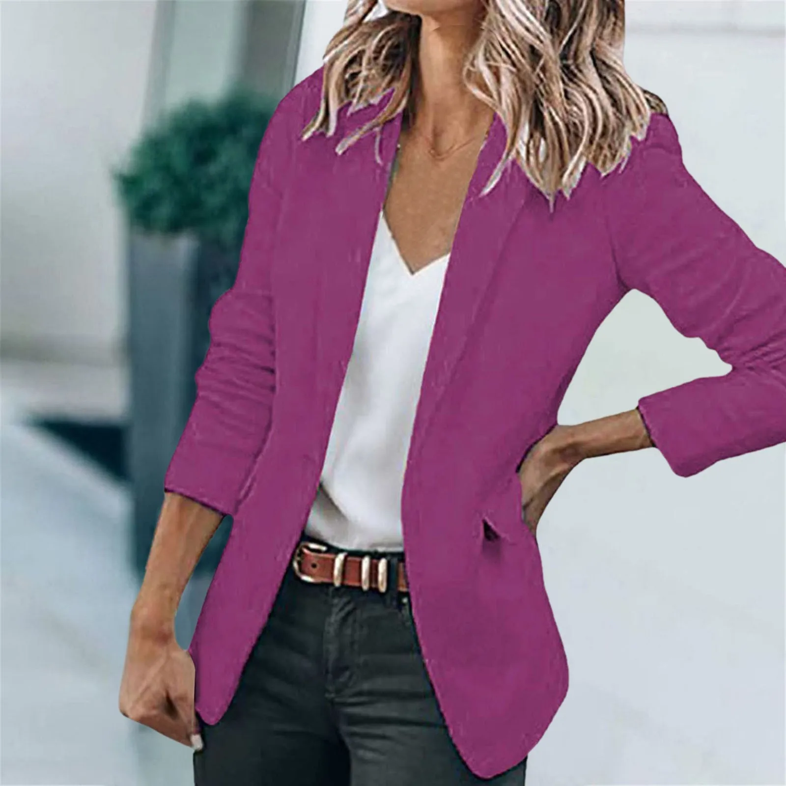 Women\'S Casual Solid Color Suit Jacket Lapel Keep Warm Outerwears And Slim Loose Long Sleeve Fashion Cardigan Coat For Women