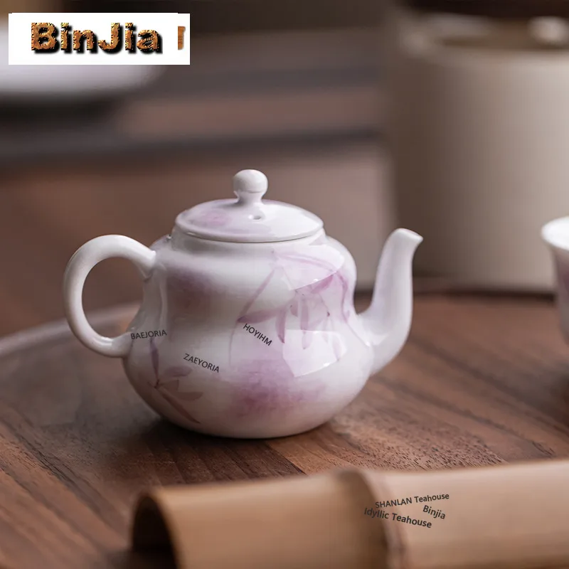 BAEJORIA 110ML Hand Drawn Purple Orchid Teapot Elegant Tea Infuser Pot Tea Maker Kettle With Ball Hole Tea Services Supplie Gift