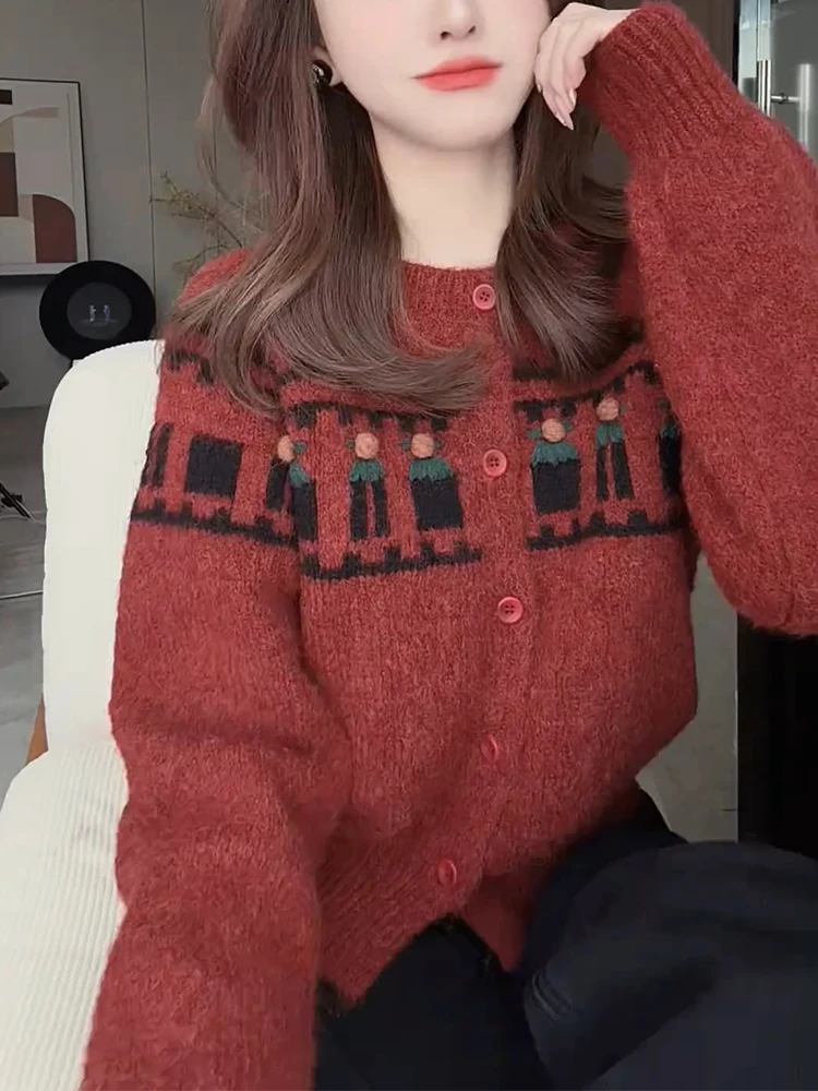 

Cisas Aosphere Knitted Sweater Commute Vintage Soft Anti-Aging Korean Sle Long Sve Camere round Ne Sweater