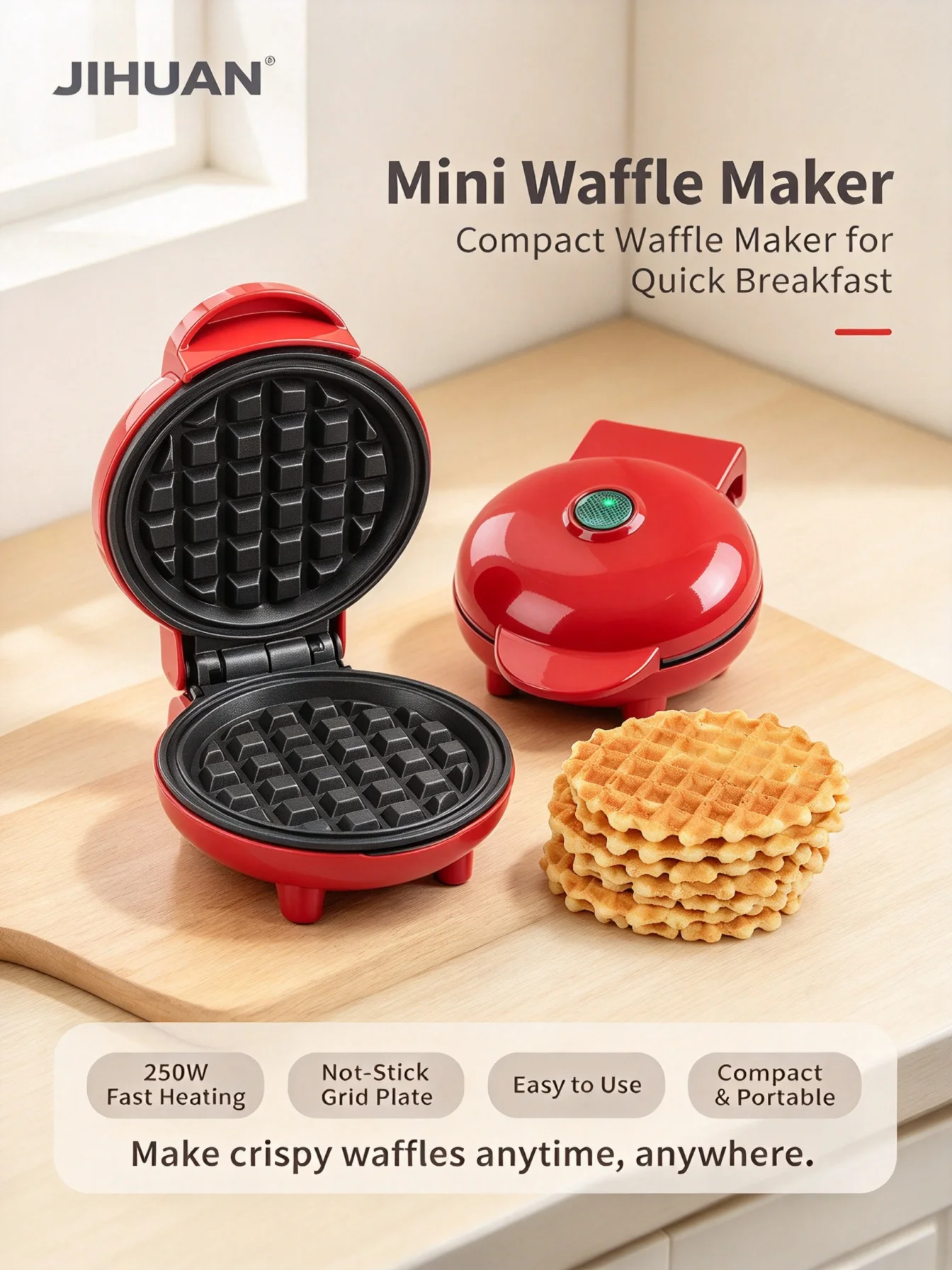 Mini Waffle Maker Machine - جيهوان، جهاز صغير لتحضير وجبة الإفطار